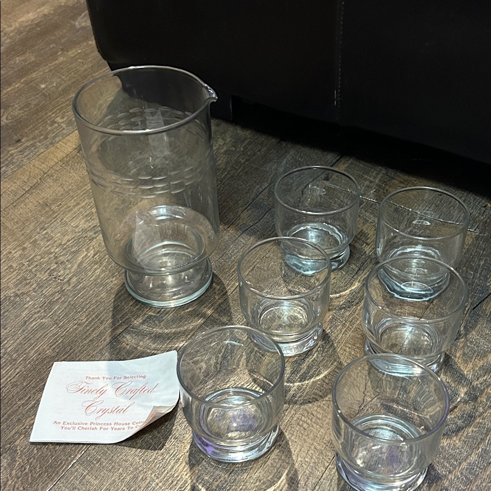 Vintage Princess House Crystal Cocktail Mixer with 6‎ Glasses Barware